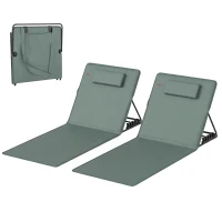 Outsunny Foldable Sun Loungers Set of 2, Portable Folding Beach Lounger with 4-level Adjustable Backrest, Grey(m-11)