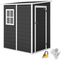 Outsunny 4'x5' Garden Storage Shed, Lean to Shed, Lockable Garden Shed with Window, Vent and Plastic Roof, Black(m-10)