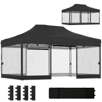 Outsunny 3 x 4.5 m Pop Up Gazebo with Mesh Nettings, UPF50+ Heavy Duty Outdoor Garden Party Tent Marquee, Black(m-10)