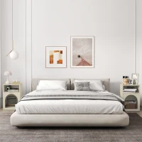 HOMCOM Lot de 2 tables de chevet, table de nuit avec compartiments ouverts, design arqué, 40 x 30 x 60 cm, crème(m-7)