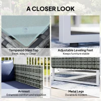 Outsunny 4 Piece Rattan Garden Furniture Set, Outdoor Corner Sofa Set with Storage Table, Loveseats, Cushions - Dark Blue(m-7)