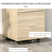 HOMCOM Cajonera de Escritorio con 2 Cajones Ruedas Archivador Móvil para Archivos A4 o Cartas 39,5x39x58,5 cm Roble(m-4)