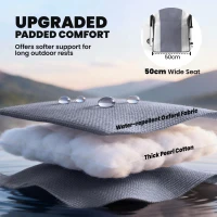 Outsunny Padded Camping Chair Adults Heavy Duty Folding Chair Side Pocket Cup Holder Carry Bag Outdoor Light Grey(m-4)