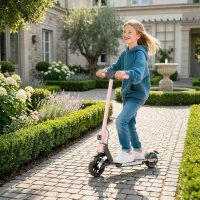 SPORTNOW Folding Electric Scooter for Kids, with Dual Brakes, Front Suspension, LED Colourful Lights, Pink(m-2)