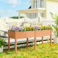 Outsunny Floreira Elevada de Madeira 184x59x76,5 cm com 6 Orifícios de Drenagem para Cultivo Plantas Flores Castanho(m-2)