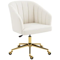 HOMCOM Cadeira de Escritório com Rodas Assento Acolchoado de Veludo Largura Ajustável Espuma de Alta Resiliência 61x60x83,5-92,5 cm Creme(m-10)