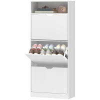 HOMCOM Meuble à chaussures 18 paires, armoire à chaussures étroite, 3 tiroirs rabattables, étagères réglables, blanc(m-1)