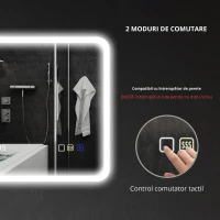 HOMCOM Oglindă de Baie cu Leduri 70x50 cm cu Bluetooth 3 Culori de Lumină Ceas Digital Funcție Anticeață Funcție de Memorie(m-4)