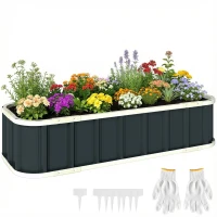 Outsunny Galvanised Raised Garden Bed, 4.5 x 2 x 1 ft Metal Planter with Gloves and Folded Edging, Dark Grey(m-10)