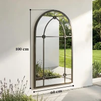 Outsunny Arched Mirror, Shatterproof Acrylic Windowpane Wall Mounted Mirror with Robust Metal Frame, 100 x 60 cm, Black(m-3)
