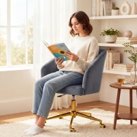 HOMCOM Cadeira de Escritório com Rodas de Veludo com Encosto Acolchoado Altura Ajustável Espuma Alta Resiliência Cinzento(m-9)