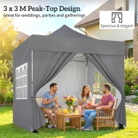 Outsunny 3 x 3 m Pop Up Gazebo with Sidewalls, UPF50+ Heavy Duty Garden Party Tent Marquee with Wheeled Carry Bag, Dark Grey(m-4)
