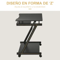 HOMCOM Mesa de Ordenador con Ruedas 60x48 cm con Bandeja Deslizante para Teclado y Estante Inferior Marco Metálico Negro(m-4)