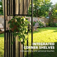 Outsunny 3.3 x 3.3 m Outdoor Garden Gazebo with Post Shelves, UPF50+ Patio Permanent Pavilion with Hook, Khaki(m-5)