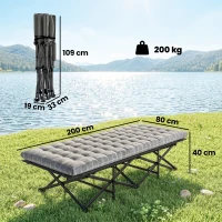 Outsunny Camping Cot with Soft Pad, 80cm Extra Wide Folding Cots with Side Pocket and Carry Bag, Grey(m-3)