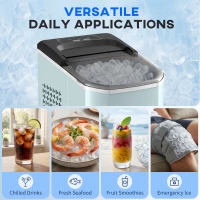 HOMCOM Mașină de Cuburi de Gheață cu Autocurățare 12 kg/24h 9 Cuburi Gata în 7 Minute 2 Mărimi de Gheață Rezervor 1,5L Albastru(m-4)