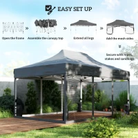 Outsunny 3 x 4.5 m Pop Up Gazebo with Mesh Nettings, UPF50+ Heavy Duty Outdoor Garden Party Tent Marquee, Dark Grey(m-8)