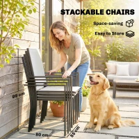 Outsunny Garden Dining Set for 4 with Umbrella Hole, Stackable Chairs and Rectangular Glass-Top Outdoor Table, Light Grey(m-5)