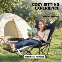 Outsunny Camping Chair Reclining Portable Camp Chair with Detachable Footrest Cup Holder Black(m-6)