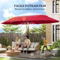 Outsunny Parasol de jardin exterieur parasol double rectangulaire 4,6L x 2,7l x 2,4H m avec ouverture fermeture manivelle, sacs de lestage et base inclus, pour balcon, piscine, bordeaux(m-5)
