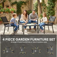 Outsunny Outdoor Sofa 4 Seater Garden Sofa Set with Loveseat 2 Chairs and Coffee Table Black(m-4)