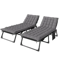 Outsunny Folding Sun Loungers for Garden Set of 2, 5-Position Oversized Camping Bed Recliner with Cushions, Dark Grey(m-1)
