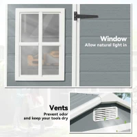Outsunny 8 x 4 ft Resin Garden Shed, Wood-Effect Outdoor Storage Shed with Floor, Windows, Lockable Doors and Vents, Light Grey(m-5)