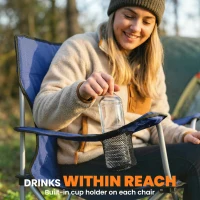 Outsunny Camping Chair Set of 2 Portable Folding Outdoor Camp Chair with Cup Holders and Carry Bag Dark Blue(m-8)