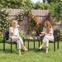 Outsunny 3 Pieces Garden Bistro Set for 2, Outdoor Bistro Table and Chairs with Metal Frame, Plastic Patio Furniture Set(m-2)