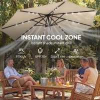 Outsunny 2.6 m Garden Parasol Umbrella with LED Solar Light, Parasol Cover, Outdoor Market Patio Umbrella, Beige(m-6)