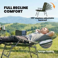 Outsunny Camping Chair Padded Reclining Folding Chair with Wide Armrests for Adults Camouflage(m-5)