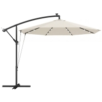 Outsunny 3 m Cantilever Parasol with Solar LED Lights Garden Umbrella with Cross Base, Cream White