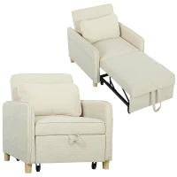 HOMCOM Sillón Cama Individual 3 en 1 Sofá Cama Plegable con Respaldo Ajustable y Cojín para Salón 74x85,5x82 cm Beige(m-10)