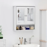 kleankin Armario de Baño con Espejo, Armario de Pared con 2 Puertas, Estante Abierto, Estante Ajustable, Mueble de Baño Colgar para Cocina, Salón, 56x13x58 cm, Blanco(m-2)
