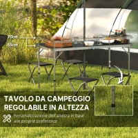 Outsunny Set Tavolo da Campeggio Pieghevole e Regolabile con 4 Sedie e Foro per Ombrellone, in Alluminio e Legno, Nero(m-5)
