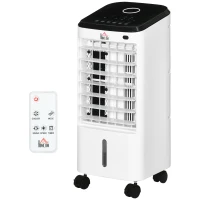 HOMCOM Raffrescatore Evaporativo 3 in 1, Ventilatore, Umidificatore con Ghiaccio e Deumidificatore, Bianco(m-10)