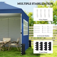 Outsunny Pop Up Gazebo Waterproof Height Adjustable Canopy with 3 Sidewalls Wheeled Bag for Parties 3 x 3 m Dark Blue(m-6)