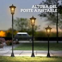 Outsunny Set de 2 Farolas Solares de Jardín con Altura Ajustable 2 Modos de Brillo IP44 Impermeable para Terraza Patio Negro(m-8)