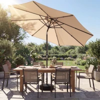 Outsunny 2.7 m Garden Parasol Umbrella with Cross Base and Sandbag, Retractable Ribs, Outdoor Table Market Umbrella, Khaki(m-2)