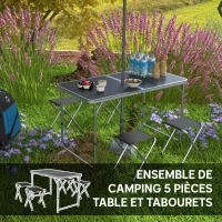 Outsunny Ensemble table et chaise de camping, Table de Camping avec 4 chaises Pliantes, 120x60x55-70cm Gris foncé(m-4)
