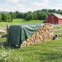 Outsunny Lona Impermeável Exterior 4x6 m Toldo PE 90 g/m² Proteção UV com Ilhós Reforçados para Lenha Móveis de Jardim Verde(m-7)