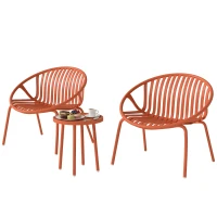 Outsunny Conjunto de Jardín Bistro 3 Piezas Mesa Baja con Tablero Cóncavo Acero y Polipropileno 80x70x75cm Rojo Ladrillo(m-8)