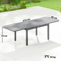 Outsunny Extending Garden Table for 6-10, Aluminium Outdoor Dining Table with Tempered Glass Top, Grey(m-3)