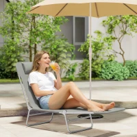 Outsunny Steel Frame Sun Lounger, with Reclining Back - Light Grey(m-8)