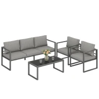 Outsunny 4 Piece Outdoor Garden Furniture Set, Patio Furniture with 3-Seater Sofa, Armchairs and Coffee Table(m-10)