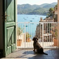 PawHut Porțiță pentru Câini și Animale de Companie cu 3 Extensii, Lățime Reglabilă, 74-147.5x76.2 cm, Alb(m-14)