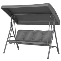 Outsunny 3 Seater Garden Swing Chair, Patio Rocking Bench with Tilting Canopy, Removable Cushion and Steel Frame, Dark Grey(m-11)