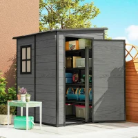 Outsunny 4'x5' Garden Storage Shed, Lean to Shed, Lockable Garden Shed with Window, Vent and Plastic Roof, Wood-Effect(m-2)