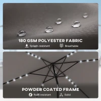 Outsunny 3 x 2 m Garden Parasol Umbrella with LED Solar Light, Parasol Cover, Outdoor Market Patio Umbrella, Dark Grey(m-7)