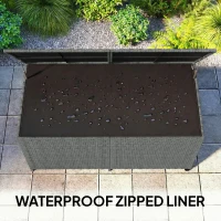 Outsunny Rattanowa skrzynia ogrodowa 650L wodoodporna, UV odporna, ze schowkiem, kółkami i pokrywą, 150 x 75 x 74 cm, ciemnoszara(m-5)